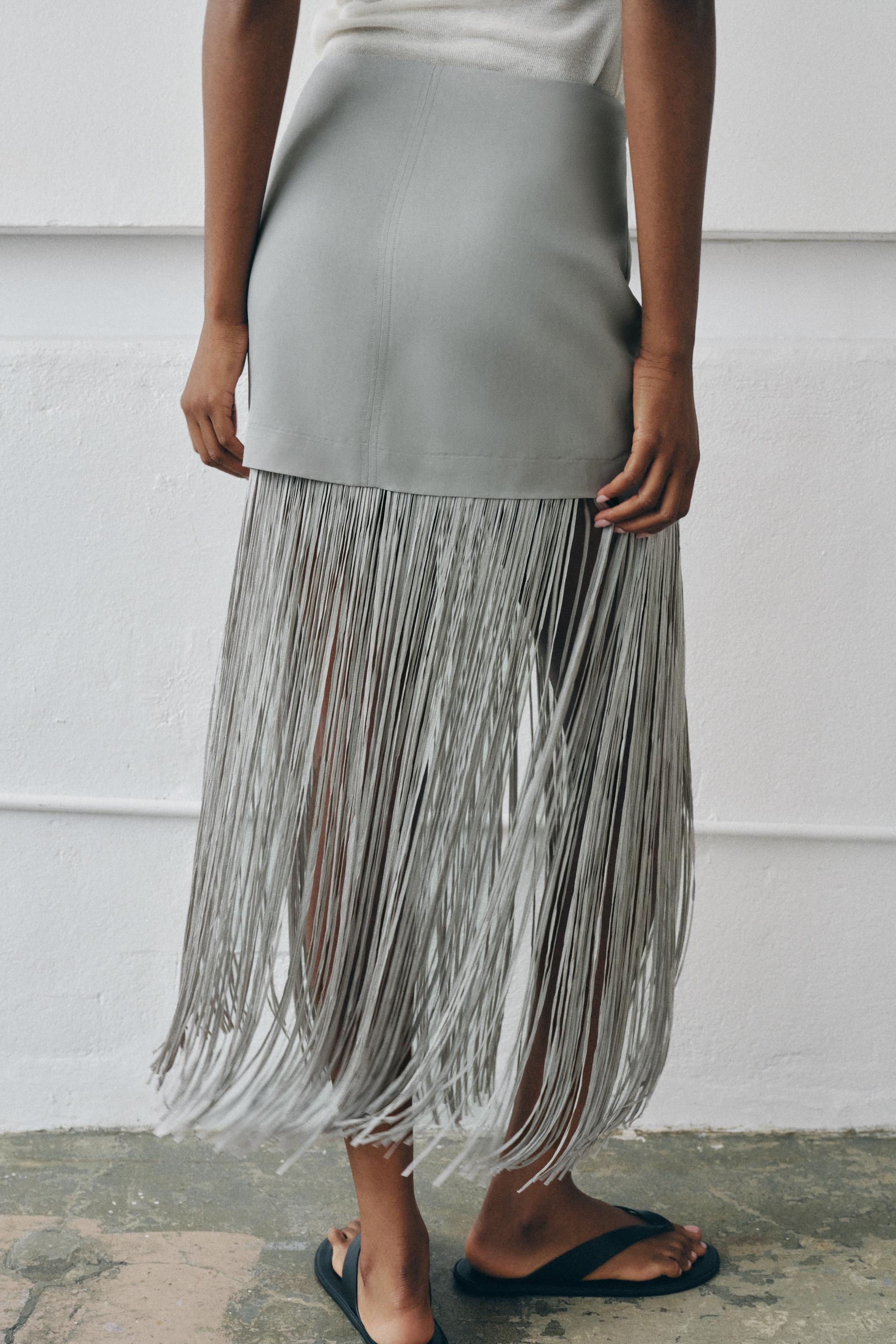 FRINGED LINEN MINI SKIRT